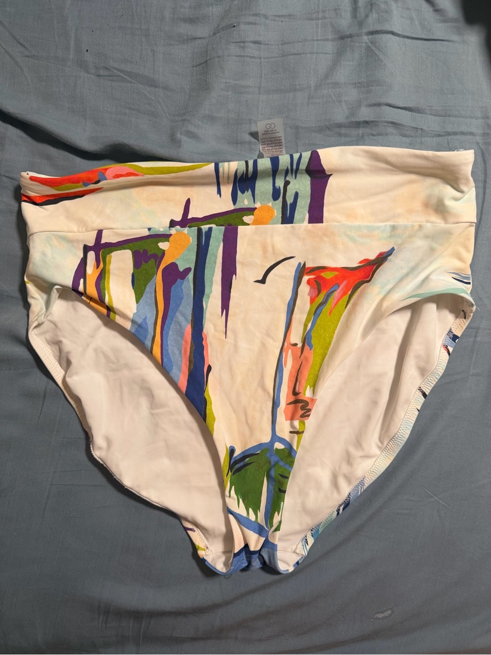 Calia Abstract High-Waist Bikini Bottoms